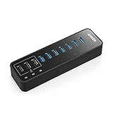 Anker 10 Port 60W Datenhub USB 3.0 7-Port mit 3 PowerIQ Ladeports, kompatibel mit MacBook, Mac Pro/Mini, iMac, XPS, Surface Pro, iPhone 7, 6s Plus, iPad Air 2, Galaxy Series, Mobile HDD, und weitere